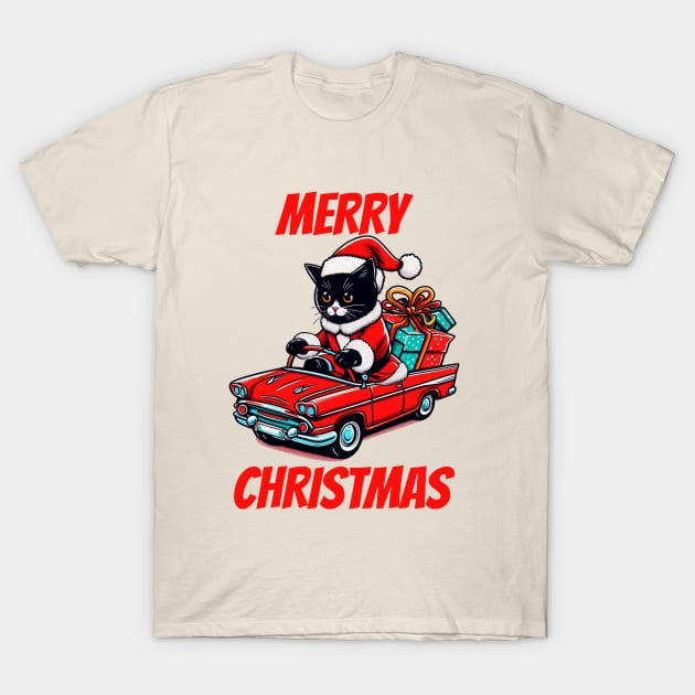 Black Cat Christmas T-Shirt by BukovskyART